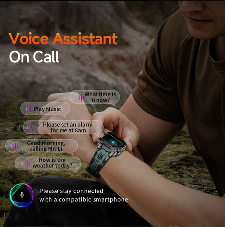 Rugged Outdoor Smart Watch for Men - 1100mAh Extra Long Battery with LED Flashlight & Compass - 2.01