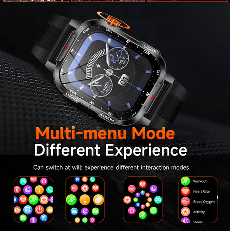 Rugged Outdoor Smart Watch for Men - 1100mAh Extra Long Battery with LED Flashlight & Compass - 2.01