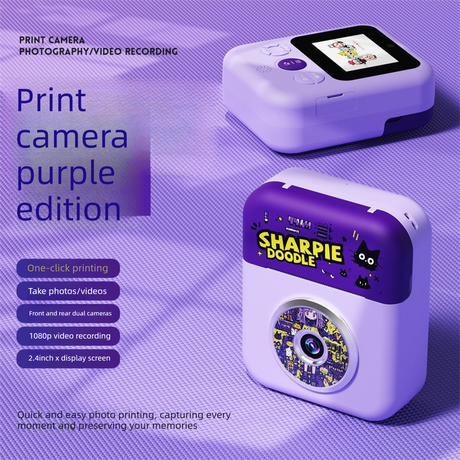 Kids Instant Print Camera with 3 Paper Rolls - Zero Ink Thermal Digital Camera & Video Recorder - 1080P Dual Lens Selfie Toy for Boys & Girls - Purple