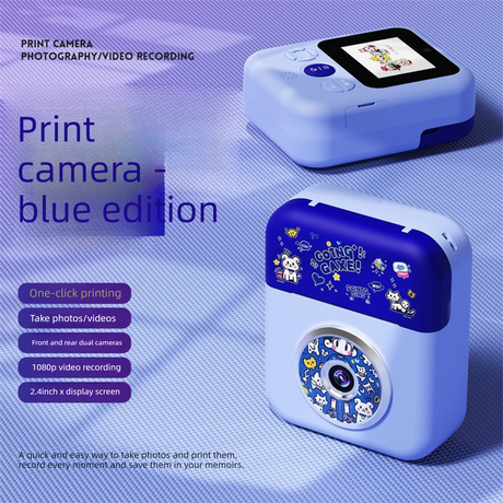 Kids Instant Print Camera with 3 Paper Rolls - Zero Ink Thermal Digital Camera & Video Recorder - 1080P Dual Lens Selfie Toy for Boys & Girls - Blue