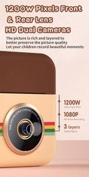 Kids Instant Print Camera with 16GB SD Card & 3 Paper Rolls - Retro Thermal Digital Camera & Video Recorder - 1080P Dual Lens Selfie Toy Gift - Brown