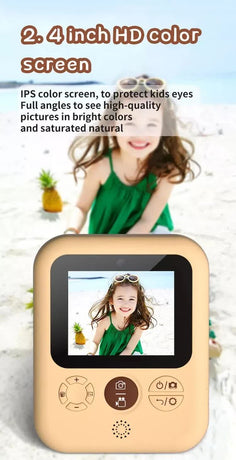 Kids Instant Print Camera with 16GB SD Card & 3 Paper Rolls - Retro Thermal Digital Camera & Video Recorder - 1080P Dual Lens Selfie Toy Gift - Brown