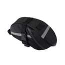 Bike Saddle Bag Under Seat Storage Pouch - Compact 600D Cycling Wedge Pack with Reflective Strip & Tail Light Loop - Quick Release Strap for MTB Road & Folding Bikes - Black