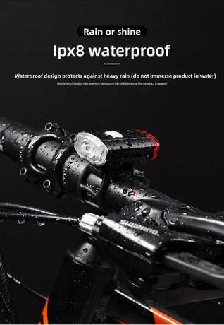 USB Rechargeable Mini Bike Light Front & Rear Combo - 150 Lumen LED High Brightness Safety Lamp for Cycling - IPX8 Waterproof Aluminium Helmet & Handlebar Light - Black