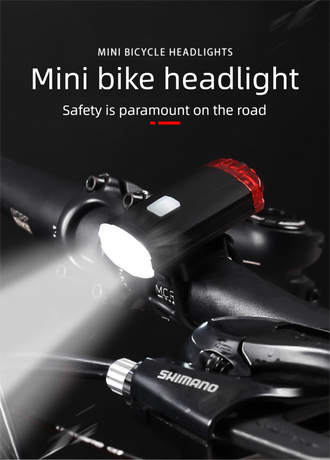 2 PCS USB Rechargeable Mini Bike Lights - Aluminium LED Front & Rear Safety Lamp Set - 150 Lumen High Brightness Flashlight for Helmet & Handlebar - IPX8 Waterproof - Black