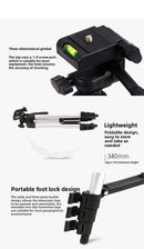 110cm Lightweight Camera & Phone Tripod Stand - Portable Aluminium Travel Tripod with 3-Way Head, Bubble Level & Universal Smartphone Holder - 3110 Adjustable Mount for Live Stream & Vlogging - Black and Silver