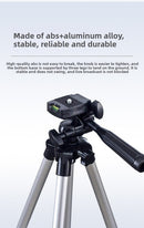 110cm Lightweight Camera & Phone Tripod Stand - Portable Aluminium Travel Tripod with 3-Way Head, Bubble Level & Universal Smartphone Holder - 3110 Adjustable Mount for Live Stream & Vlogging - Black and Silver