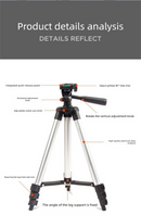 110cm Lightweight Camera & Phone Tripod Stand - Portable Aluminium Travel Tripod with 3-Way Head, Bubble Level & Universal Smartphone Holder - 3110 Adjustable Mount for Live Stream & Vlogging - Black and Silver