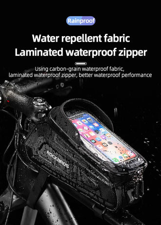 ROCKBROS Hard Shell Bike Top Tube Bag - Waterproof Cycling Frame Pouch with TPU Touchscreen Phone Holder & Sun Visor - 1.7L Large Capacity for MTB & Road Bikes - Black