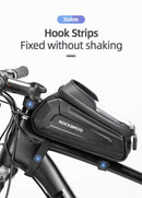 ROCKBROS Hard Shell Bike Top Tube Bag - Waterproof Cycling Frame Pouch with TPU Touchscreen Phone Holder & Sun Visor - 1.7L Large Capacity for MTB & Road Bikes - Black