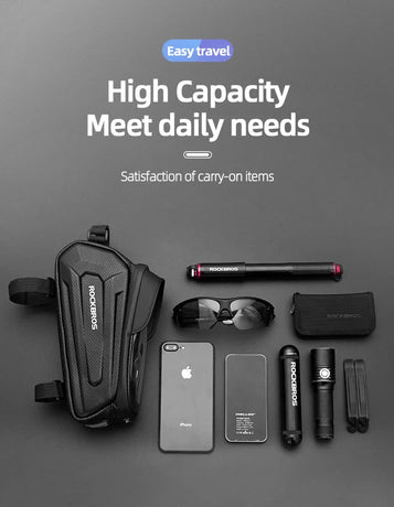 ROCKBROS Hard Shell Bike Top Tube Bag - Waterproof Cycling Frame Pouch with TPU Touchscreen Phone Holder & Sun Visor - 1.7L Large Capacity for MTB & Road Bikes - Black