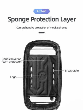 ROCKBROS Hard Shell Bike Top Tube Bag - Waterproof Cycling Frame Pouch with TPU Touchscreen Phone Holder & Sun Visor - 1.7L Large Capacity for MTB & Road Bikes - Black