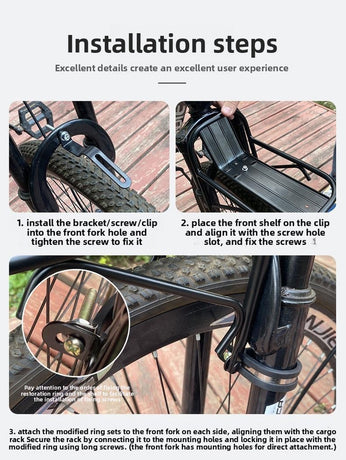 Aluminium Alloy Bicycle Front Rack Carrier Heavy Duty Fork Mount Cargo Shelf for MTB Mountain Bike Disc and V-Brake Touring Black