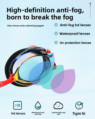 Red Swimming Goggles Mirrored Anti-Fog UV Protection Waterproof HD Silicone Seal Swim Glasses for Men Women Training