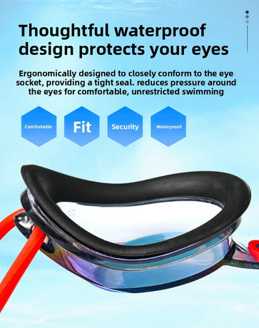 Red Swimming Goggles Mirrored Anti-Fog UV Protection Waterproof HD Silicone Seal Swim Glasses for Men Women Training