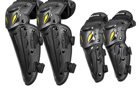 SULAITE CE Level 1 Certified 4 Piece Motorcycle Protective Gear Set Silver Knee Pads and Elbow Guards Long Shin Armour Quick Release for Motocross Dirt Bike