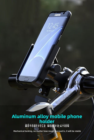 Universal Aluminium Motorcycle Phone Holder Rearview Mirror Mount 360 Rotation Anti-Shake M3 Metal for Motorbike Scooter Black