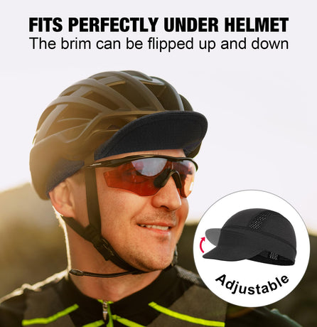 Grey Mesh Cycling Cap Under Helmet Liner Breathable Skull Cap with Flip Up Brim Sun Shade Moisture Wicking Hat for Bike Running Fits 55-60cm