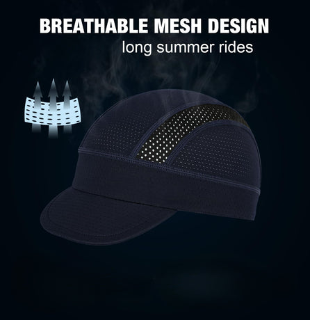 White Mesh Cycling Cap Under Helmet Liner Breathable Skull Cap with Flip Up Brim Sun Shade Moisture Wicking Hat for Bike Running Fits 55-60cm