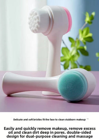 2-in-1 Dual Sided Facial Cleansing Brush Soft Microfiber & Silicone Scrubber Manual Face Washer Exfoliator Tool Pink for Deep Pore Cleaning