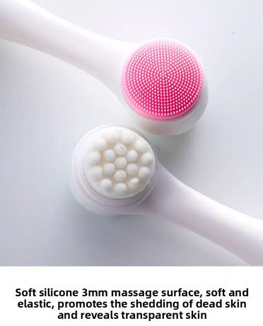 2-in-1 Dual Sided Facial Cleansing Brush Soft Microfiber & Silicone Scrubber Manual Face Washer Exfoliator Tool Pink for Deep Pore Cleaning