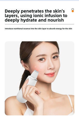 Ultrasonic Skin Scrubber Facial Spatula Blackhead Remover & Pore Cleaner with Ion EMS Lifting Mode Rechargeable Beauty Tool Ivory White