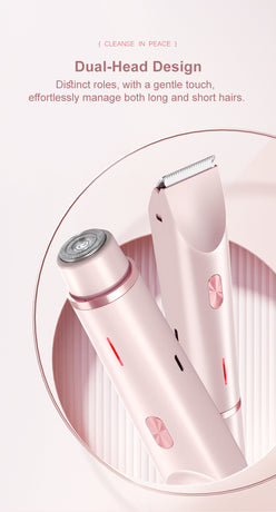 2-in-1 Electric Lady Shaver & Bikini Trimmer Dual Head Waterproof Wet & Dry Body Hair Remover Cordless Razor for Face Legs Underarms Pink
