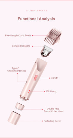 2-in-1 Electric Lady Shaver & Bikini Trimmer Dual Head Waterproof Wet & Dry Body Hair Remover Cordless Razor for Face Legs Underarms Pink