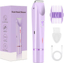 2-in-1 Electric Lady Shaver & Bikini Trimmer Dual Head Waterproof Wet & Dry Body Hair Remover Cordless Razor for Face Legs Underarms Purple