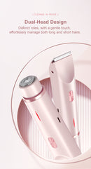 2-in-1 Electric Lady Shaver & Bikini Trimmer Dual Head Waterproof Wet & Dry Body Hair Remover Cordless Razor for Face Legs Underarms White