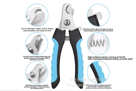 Pet Nail Clippers & File Set for Small Dogs Cats Stainless Steel Claw Trimmer with Safety Guard Non-Slip Handle Grooming Tool Black & Purple