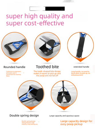 Portable Pet Pooper Scooper 28cm Handheld Dog Waste Jaw Claw Picker with Bone Dispenser & Waste Bags Pink