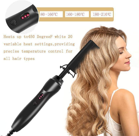 2-in-1 Electric Hot Comb Hair Straightener & Curler Titanium Alloy Heating Fast Heat Up Anti-Scald Pressing Comb with AU Plug 3 Temp Settings Pink
