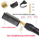 2-in-1 Electric Hot Comb Hair Straightener & Curler Titanium Alloy Heating Fast Heat Up Anti-Scald Pressing Comb with AU Plug 3 Temp Settings Pink