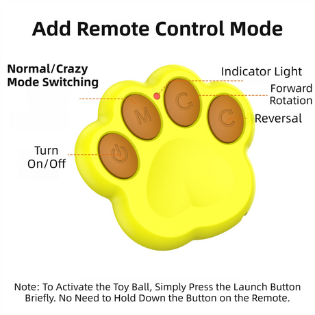 Yellow Durable TPU Smart Interactive Electric Pet Toy Ball With Remote - Automatic Normal & Crazy Mode Bouncing Dog & Cat Chew Toy, Remote Activated