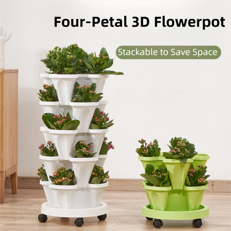 Green 3-Tier Stackable Strawberry & Vegetable Planter with Mobile Wheel Tray - Space-Saving Vertical Gardening System