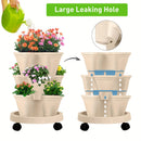 Pink 3-Tier Stackable Strawberry & Vegetable Planter with Mobile Wheel Tray - Space-Saving Vertical Gardening System