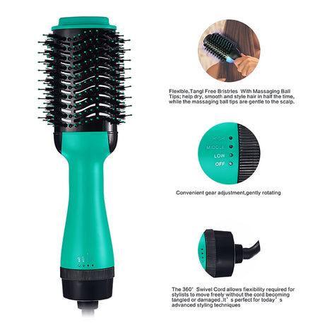 2-in-1 Black-Purple Negative Ion Hot Air Styler Brush - 7-Level Temp & 3-Gear Speed, Fast Drying Blow Dryer & Volumizing Straight/Curling Comb