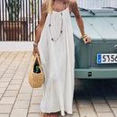 White Women's Crinkle Ice Silk Backless Cami Maxi Dress(Size S) - Loose Fit Lounge Nightgown Slip Dress, Casual Resort Wear