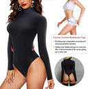 Size S Black Women's Sexy T-Back Bodysuit Thong Leotard - Milk Silk Round Neck Slim Fit Jumpsuit Base Layer