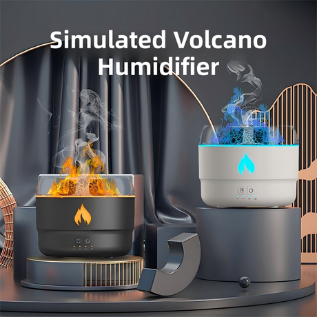 176 Black Simulation Turret Diffuser & Humidifier - Smart Timer Ultrasonic Mister with Volcano Lava Crack Shell and Colorful Light