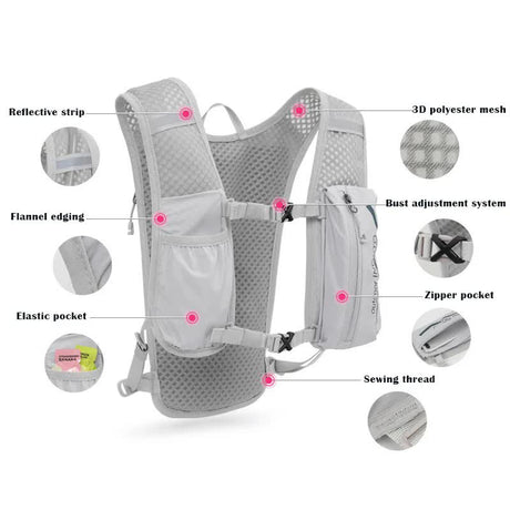 Grey-Orange 5L Ultra-Light Hydration Running Vest - Quick-Dry Trail Running & Marathon Backpack with Night Reflective Safety