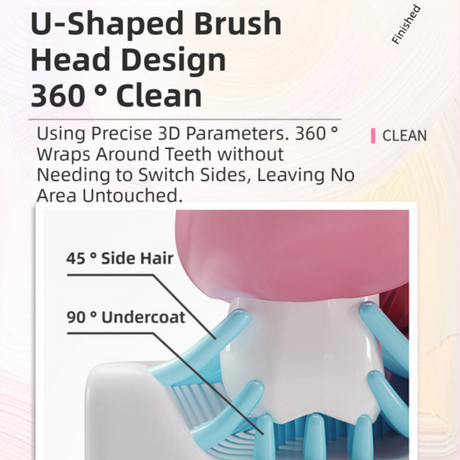 Green Dinosaur 360° U-Shaped Electric Toothbrush Set for Teens/Adults 15 and Up Years Old - Silicone Soft Bristle Oral Cleaner with 6 Modes & 3 Large Brush Heads