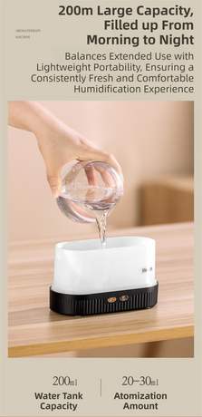 Black 3D Simulation Flame Aroma Diffuser & Humidifier - Ultrasonic Desktop Mister with 7-Color LED Light and Automatic Scent Spray (200ML)