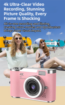 Brown 4K Compact Digital CCD Camera for Vlogging & Students - Portable Point and Shoot with 2.4-inch Rotating Screen, 8X Optical Zoom, and Anti-Shake