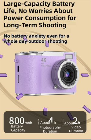 Pink 4K Compact Digital CCD Camera for Vlogging & Students - Portable Point and Shoot with 2.4-inch Rotating Screen, 8X Optical Zoom, and Anti-Shake