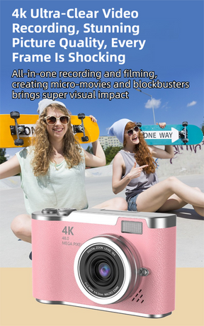 Green 4K Compact Digital CCD Camera for Vlogging & Students - Portable Point and Shoot with 2.4-inch Rotating Screen, 8X Optical Zoom, and Anti-Shake