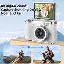 Yellow 4K Compact Digital CCD Camera for Vlogging & Students - Portable Point and Shoot with 2.4-inch Rotating Screen, 8X Optical Zoom, and Anti-Shake
