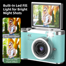 Yellow 4K Compact Digital CCD Camera for Vlogging & Students - Portable Point and Shoot with 2.4-inch Rotating Screen, 8X Optical Zoom, and Anti-Shake