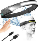Adjustable High-Lumen Rechargeable COB LED Headlamp - 230° Wide Beam Head Torch with Wave Sensor for Camping, Hiking & Fishing
